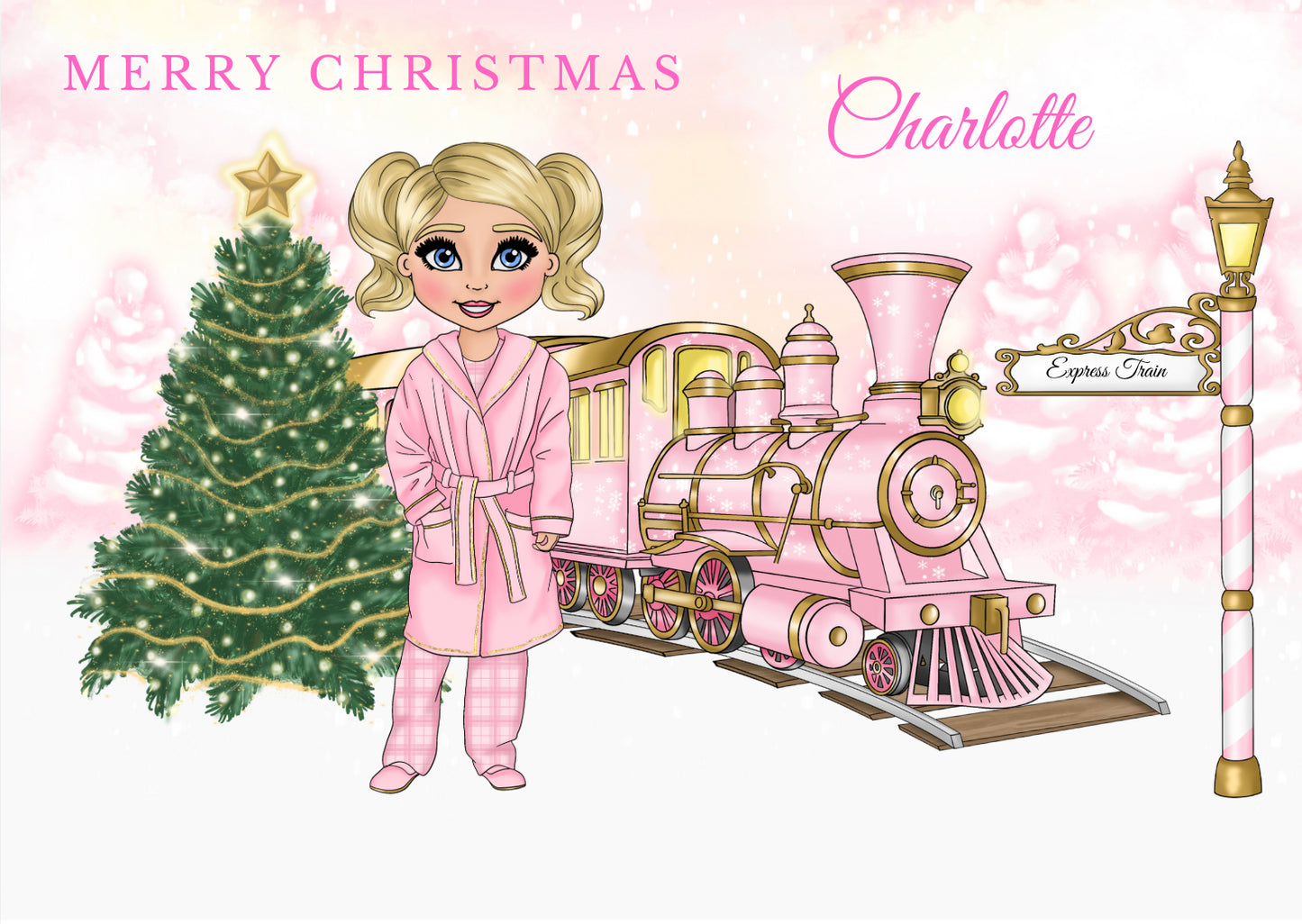 Girl Pink Train Custom Christmas Box (Multiple Options)
