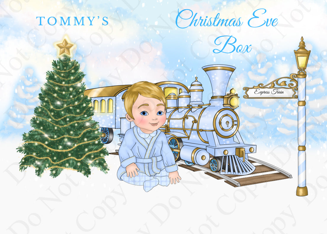 Baby Boy Pale Blue Train Custom Christmas Box (Multiple Options)