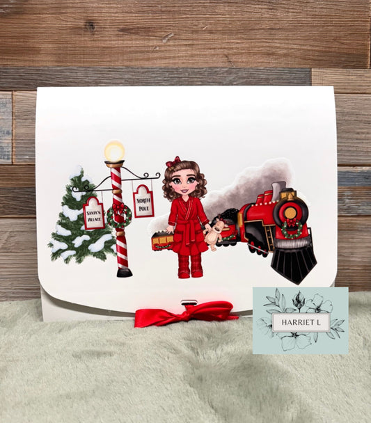 Girl Dark Red Train Custom Christmas Box (Multiple Options)