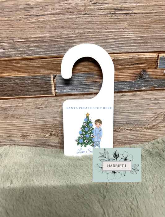 Pale Blue Football Custom “Santa Please Stop Here” Door Hanger (Multiple Options)