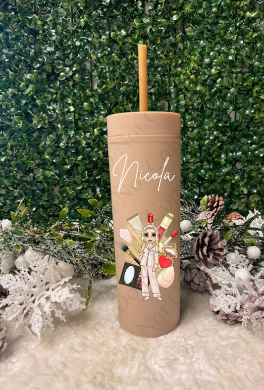 Cinnamon with Nude Pjs Custom Makeup Skinny Tumbler (Multiple Options)