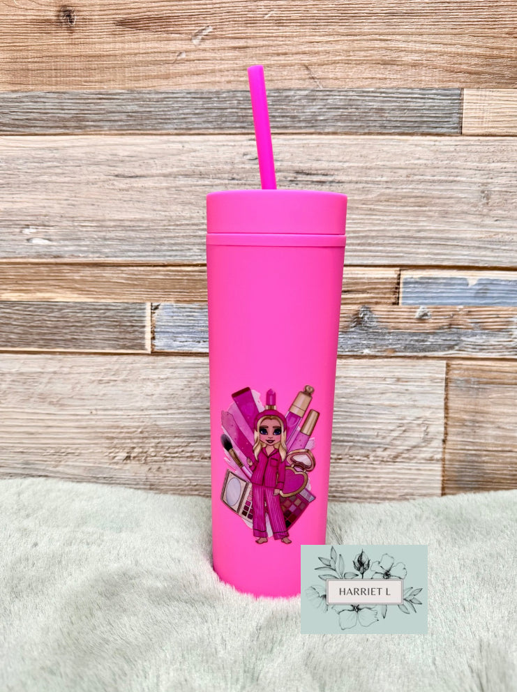 Hot Pink Custom Makeup Skinny Tumbler (Multiple Options)