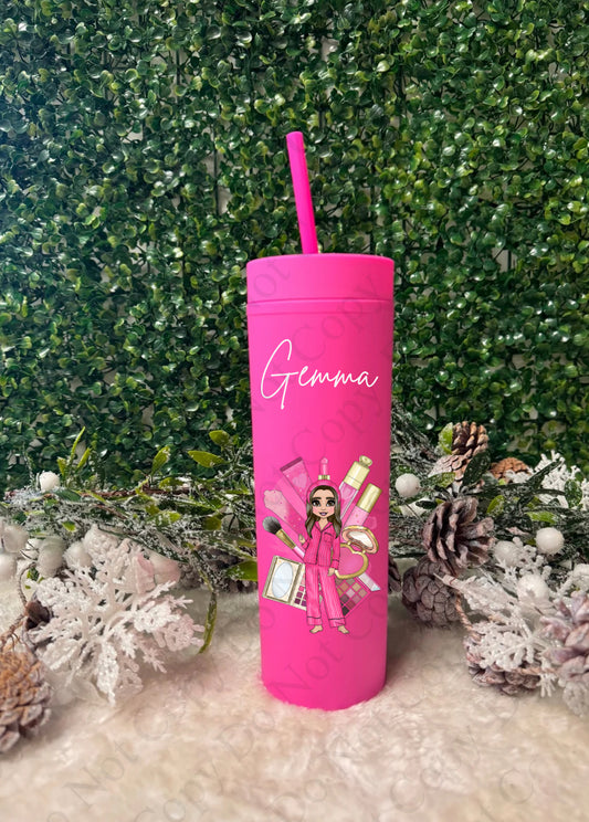 Hot Pink Custom Makeup Skinny Tumbler (Multiple Options)