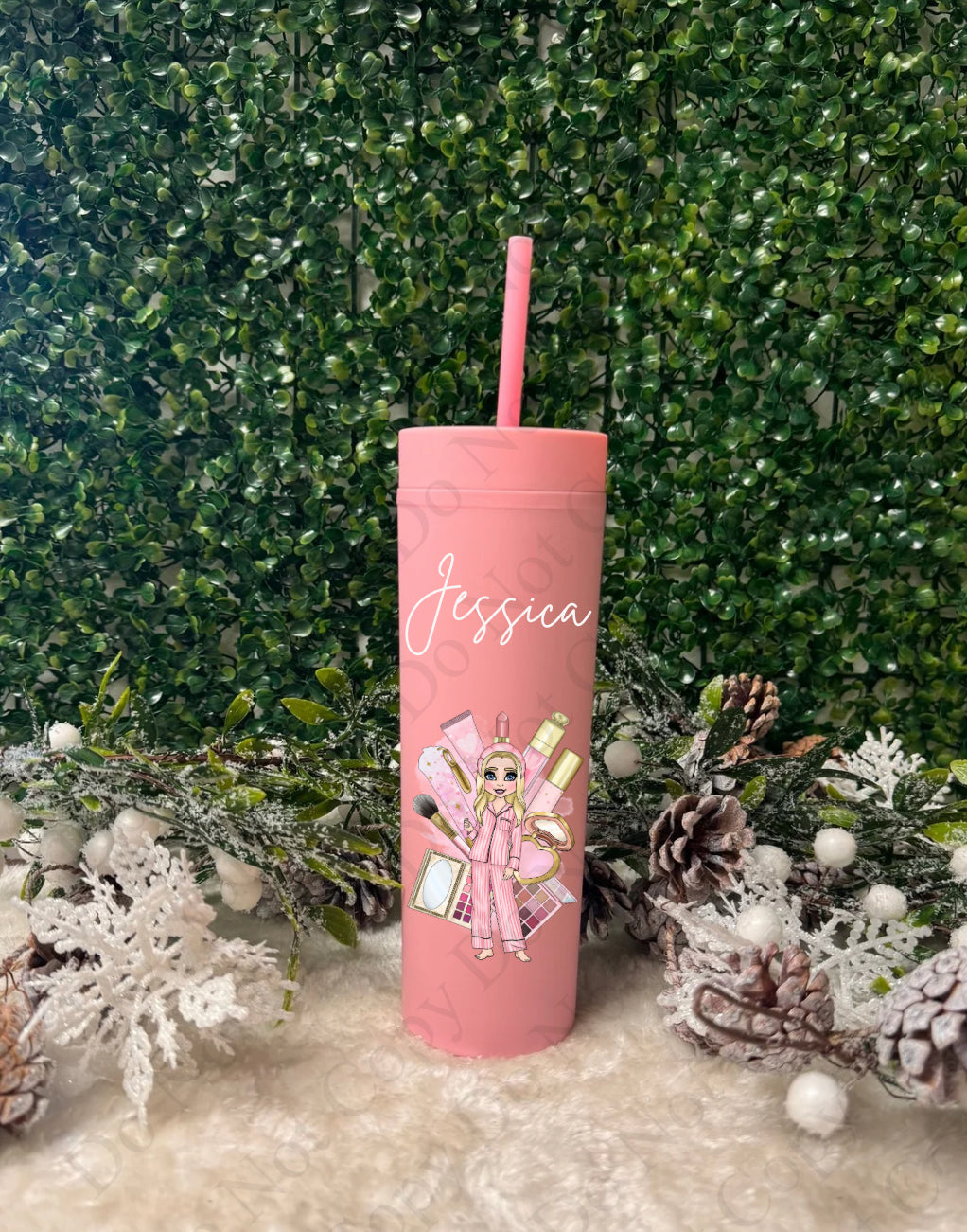 Pink Custom Makeup Skinny Tumbler (Multiple Options)