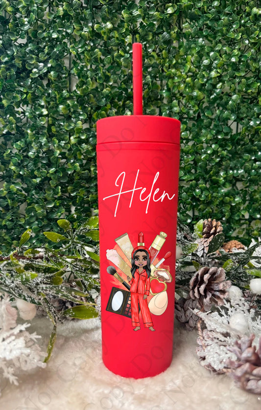 Red Pjs Custom Makeup Skinny Tumbler (Multiple Options)