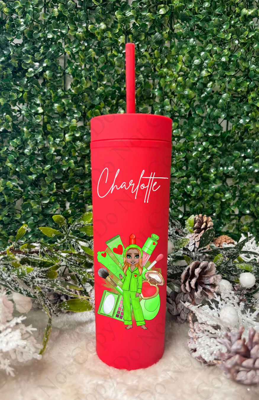 Red Custom Makeup Skinny Tumbler (Multiple Options)