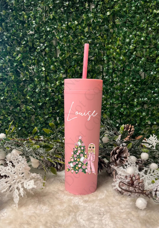 Pink with Tree Custom Makeup Skinny Tumbler (Multiple Options)