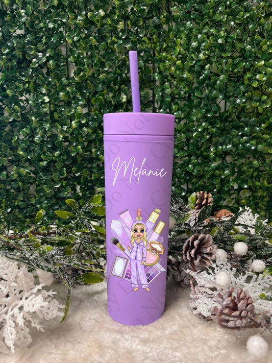 Lilac Custom Makeup Skinny Tumbler (Multiple Options)