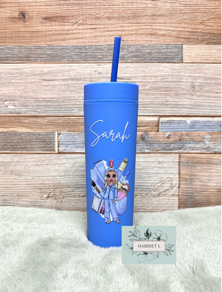 Hot Pink Custom Makeup Skinny Tumbler (Multiple Options)