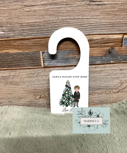 Black Football Custom “Santa Please Stop Here” Door Hanger (Multiple Options)