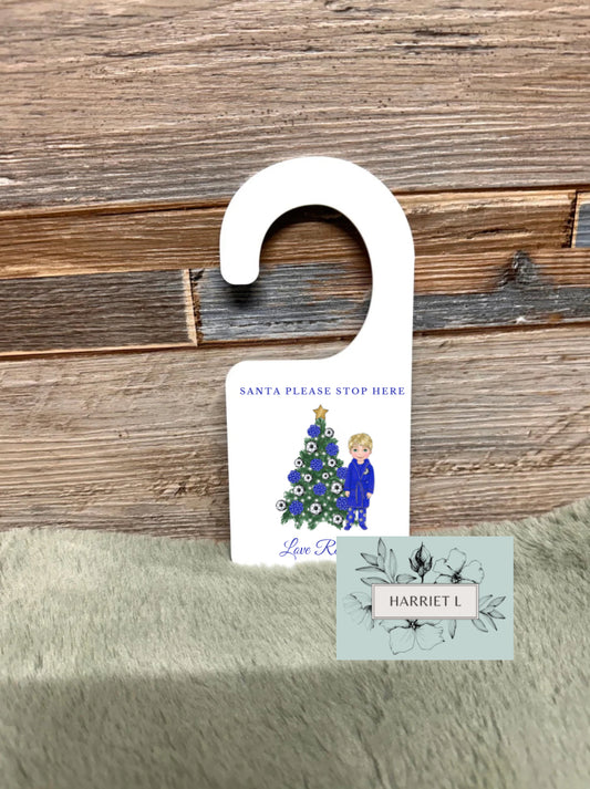 Royal Blue Football Custom “Santa Please Stop Here” Door Hanger (Multiple Options)