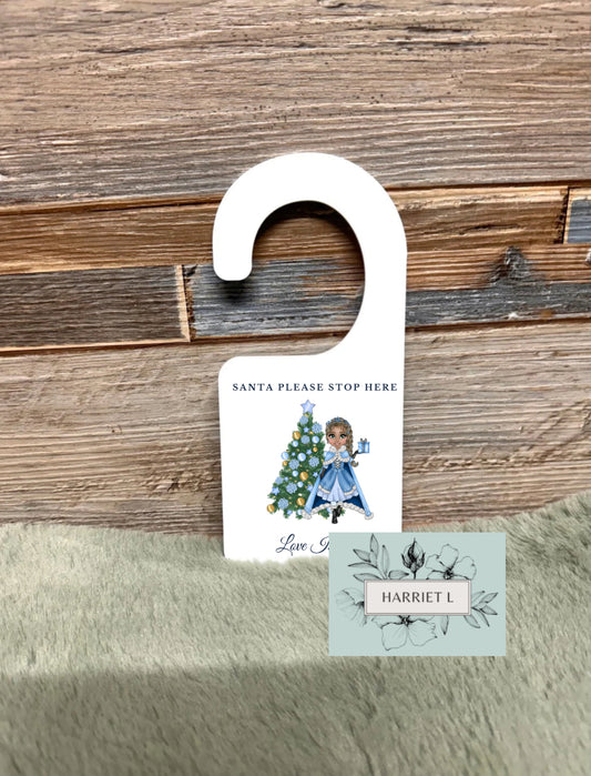 Snow Princess Tree Custom “Santa Please Stop Here” Door Hanger (Multiple Options)