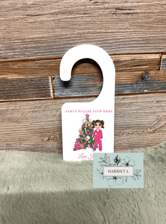 Dark Pink Tree Custom “Santa Please Stop Here” Door Hanger (Multiple Options)