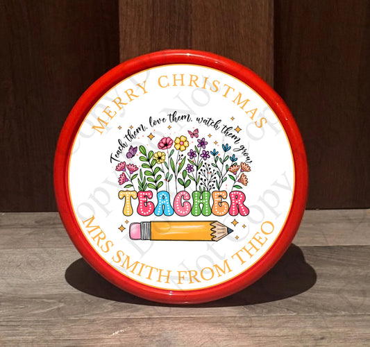 Custom Yellow Teacher Chocolate Tub Sticker