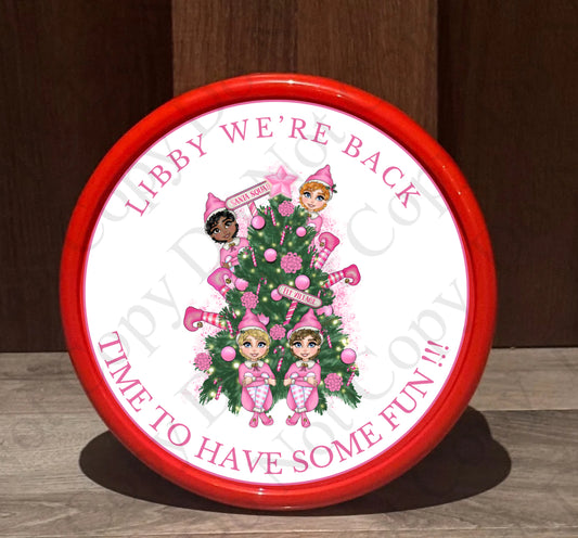 Custom Pink Elf with Tree Chocolate Tub Sticker